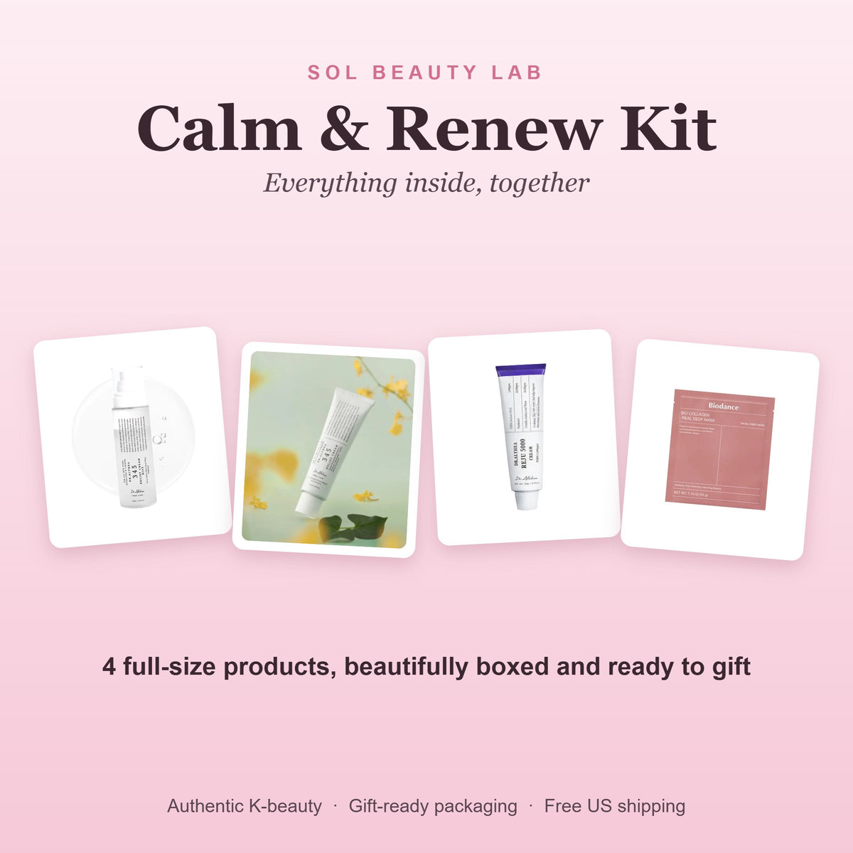 All products in the Calm & Renew Kit shown together