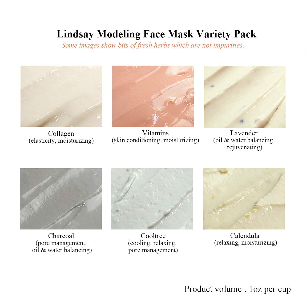 Lindsay Modeling Mask Cup Pack - Cool Tea-tree, Charcoal, Collagen, Vitamin 28g