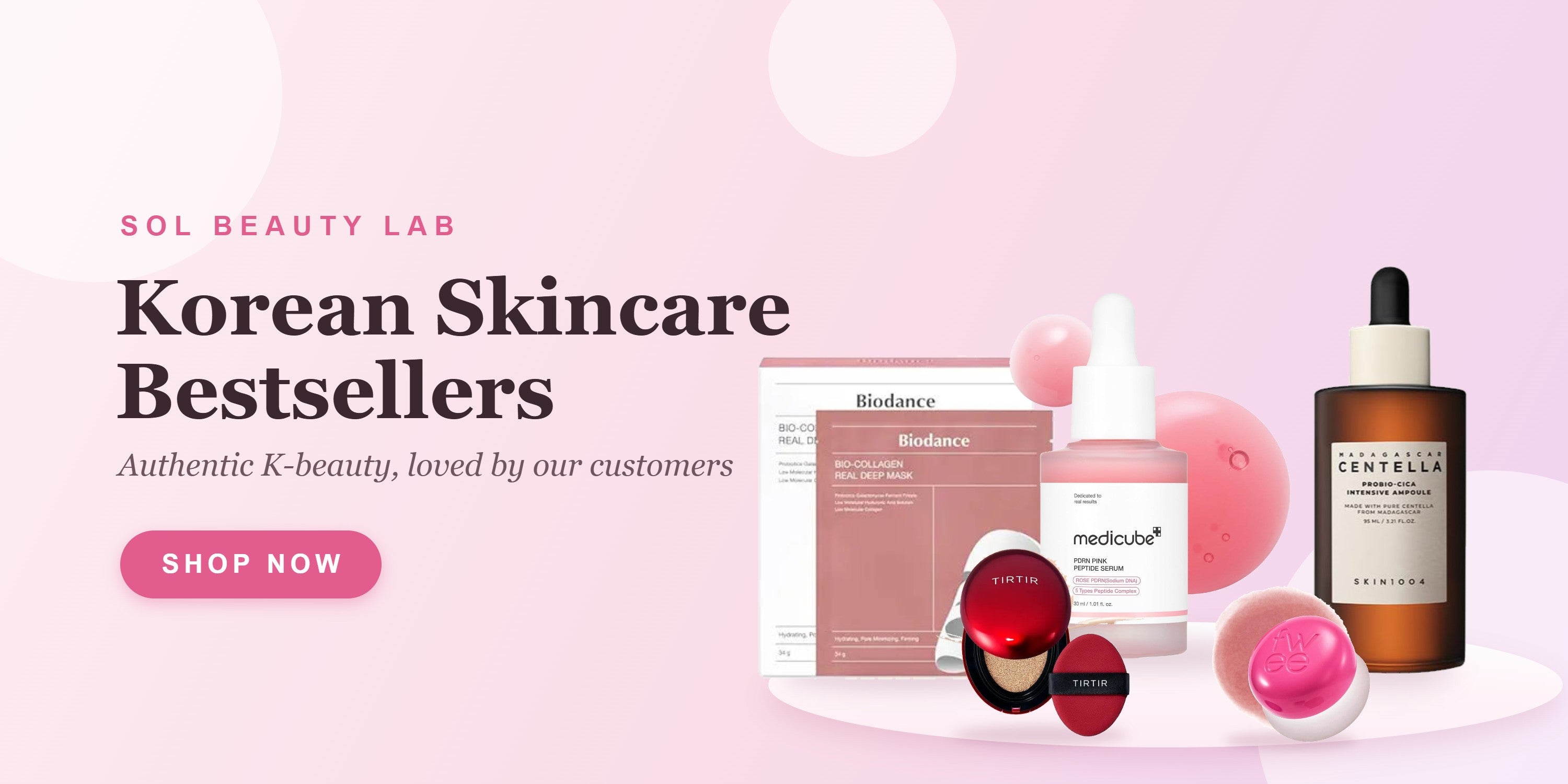 Korean skincare bestsellers at Sol Beauty Lab: Biodance, Medicube, SKIN1004, TIRTIR and Fwee