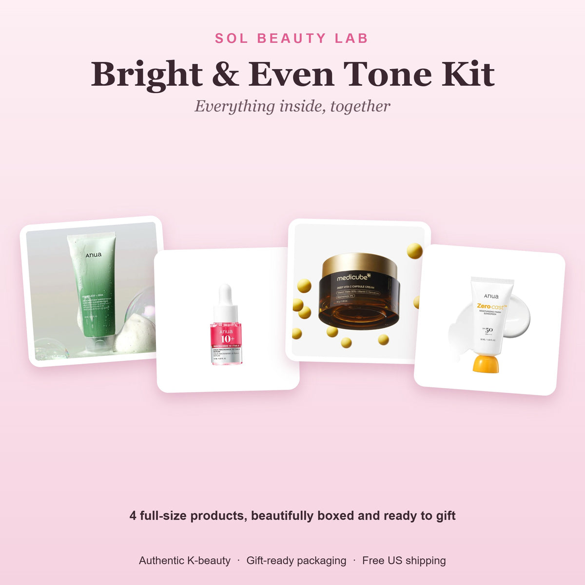 All products in the Bright & Even Tone Kit shown together